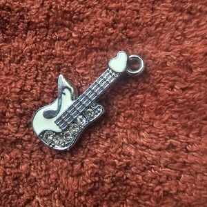 Cute Guitar Cubic Zirconia White Silver Color
